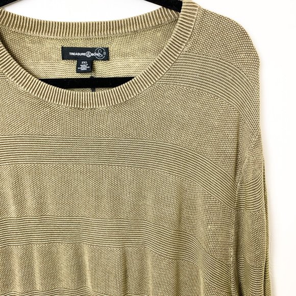 NEW Treasure & Bond Washed Cotton Sweater Green Tan color 2XL - Picture 2 of 5